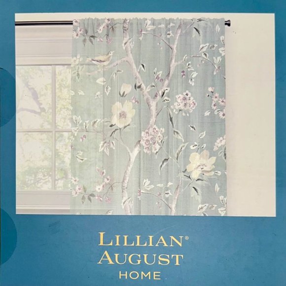 38 x 96 Lillian August Curtains Rod Pocket Birdsong Floral Seafoam Green Blue - Picture 8 of 9